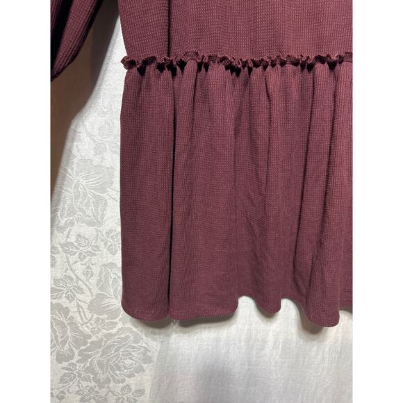 Torrid Top 2 2X Burgundy Thermal Waffle Knit Lace Detail Peplum Babydoll - Picture 3 of 9